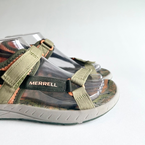 Merrel Olive Green Orange Canvas Rubber Outsole Sandals size 7 - Picture 4 of 16
